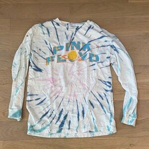 Daydreamer White Tie-Dye Long Sleeve Tee with Blue, Pink & Yellow Graphic